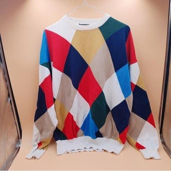 Vtg Lyle & Scott Sweater Diamond Checkered Pattern Golf Long Sleeve Size XXL - Picture 1 of 7